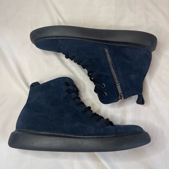 Karl Lagerfeld Paris Suede High Top Blue Lace Up Sneakers Side Zipper Size 9M - Picture 13 of 16